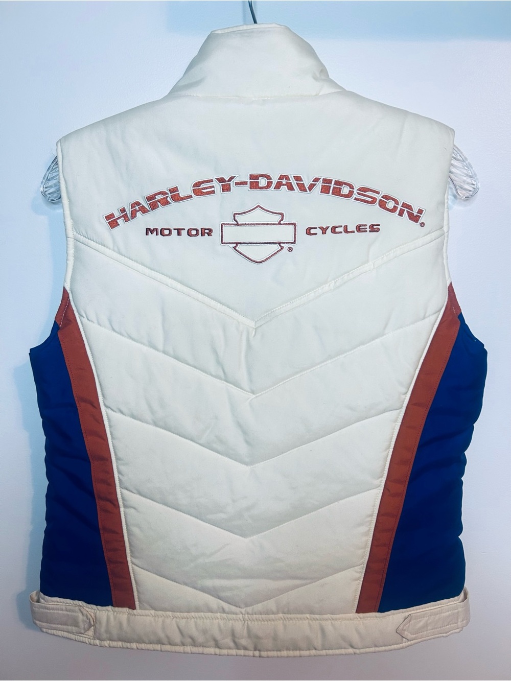 Harley-Davidson Cream, Orange & Blue Quilted Motorcycle Vest